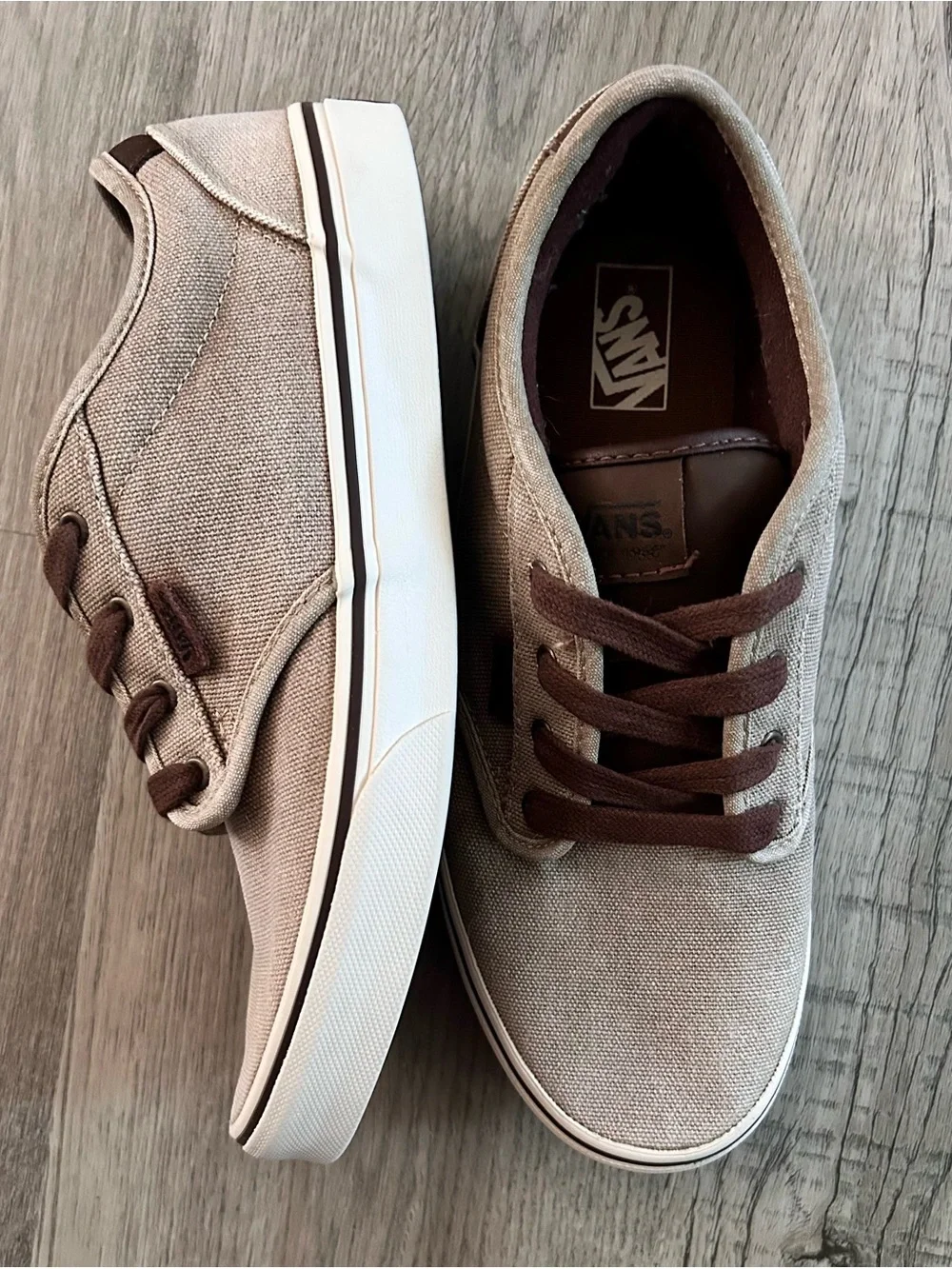 Vans Beige Canvas Low-Top Sneakers with Brown Accents